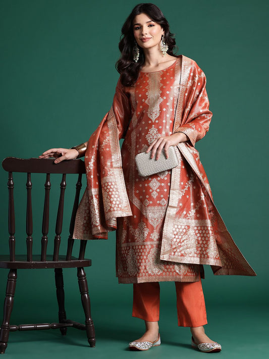 Women Ethnic Motifs Zari Kurta with Trousers & With Dupatta