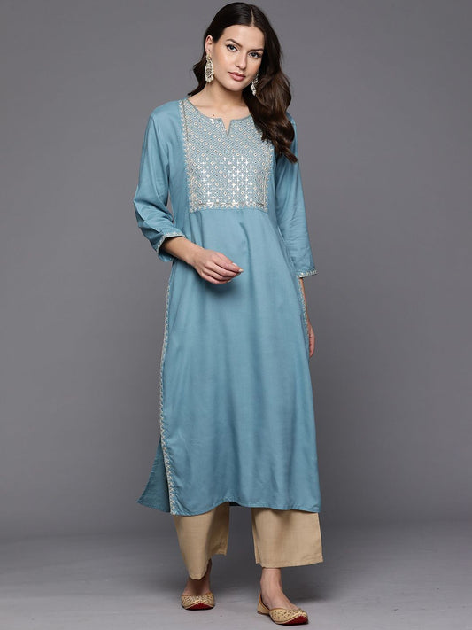 Dhiyona IE Geometric Embroidered Mirror Work Straight Kurta