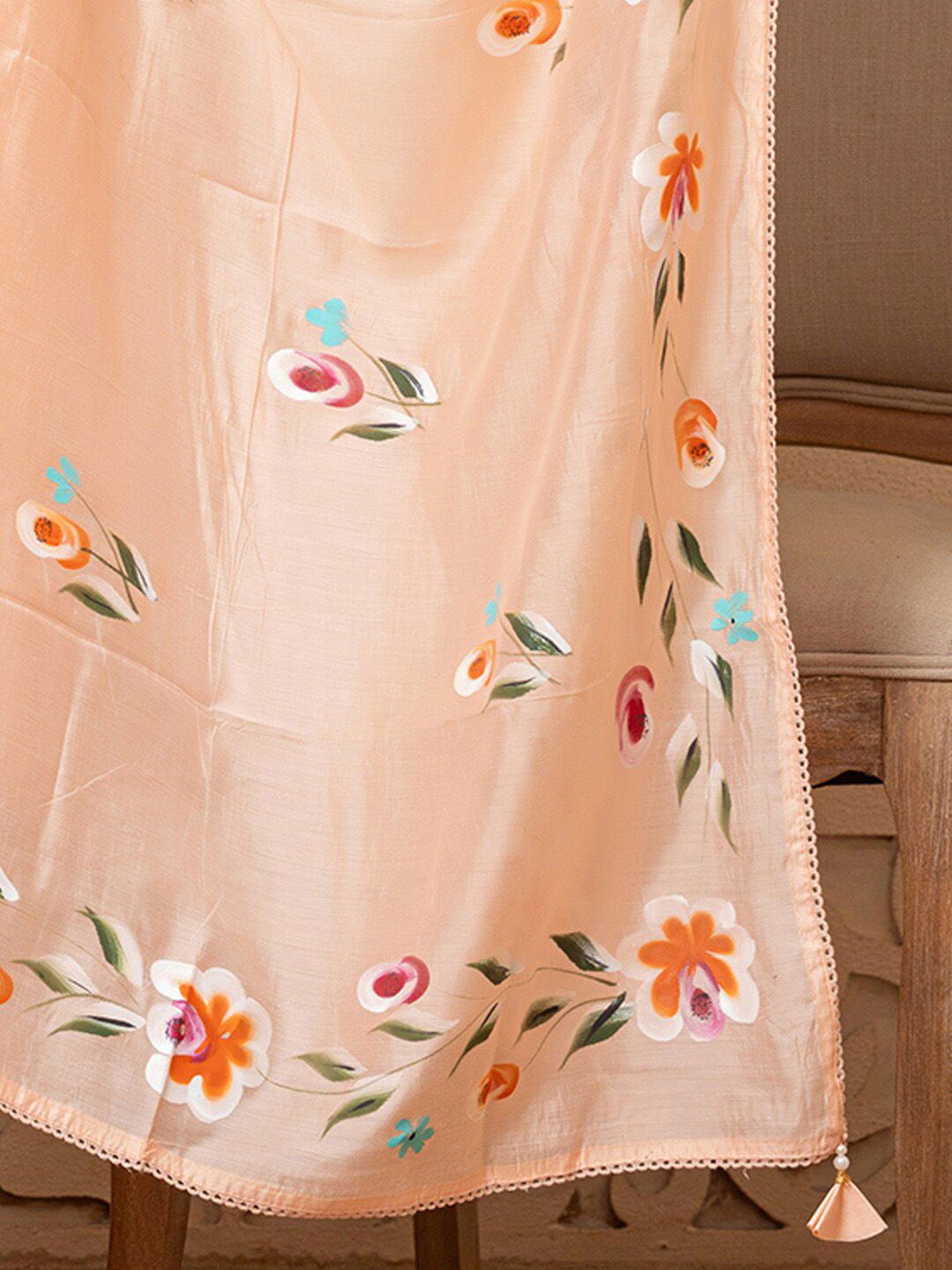 Floral Printed V-Neck Thread Work Straight Kurta with Trousers & Dupatta