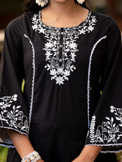 Dhiyona VA Women'sEthnic Motif Thread Embroidered A-Line Kurta With Afghani Trouser & Dupatta