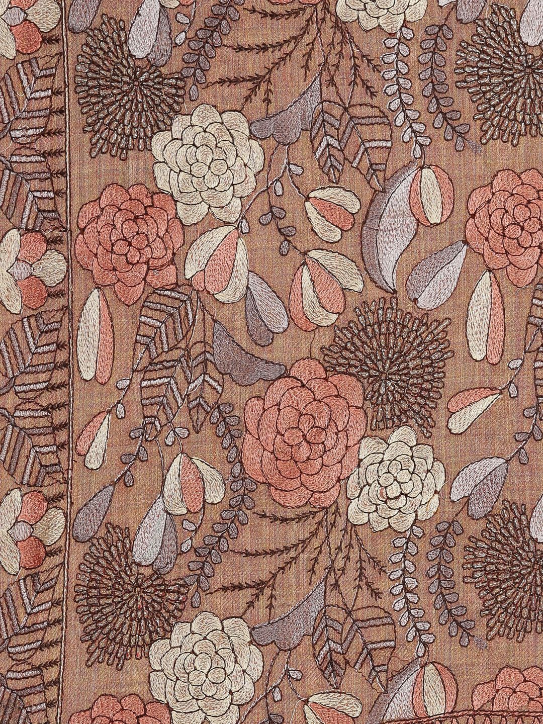 Dhiyona PA Women Beige & Grey Embroidered Woolen Shawl