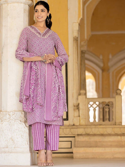 Dhiyona VA Women'sEthnic Motifs Printed Regular Straight Kurta with Trousers & Dupatta