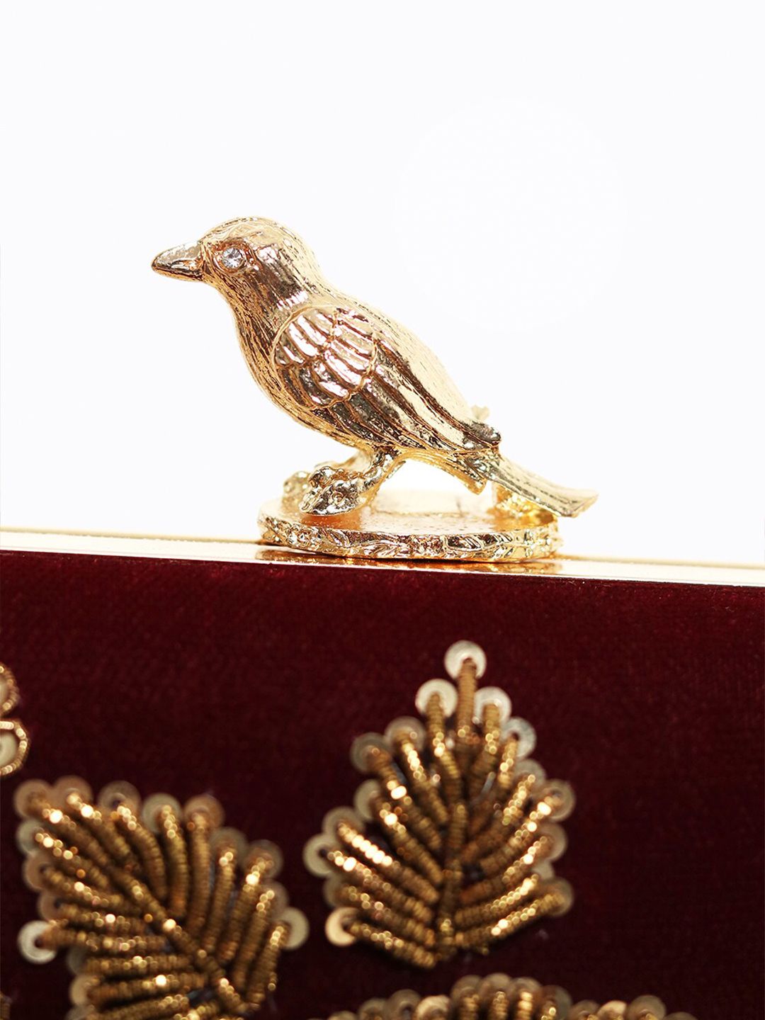 Dhiyona NR Maroon & Gold-Toned Embroidered Box Clutch