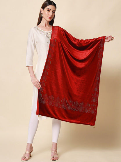 Dhiyona PA Women Maroon Velvet Crystal Shawl