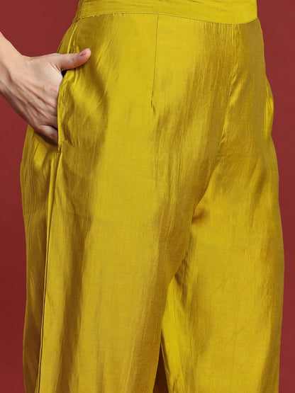 Dhiyona IE Mirror Work Embroidered Pleated Work Kurta with Trousers