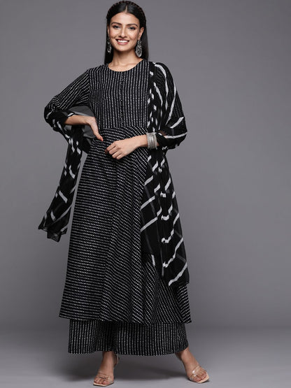 Dhiyona VA Women's Black Printed Pure Cotton Kurta with Palazzos & Dupatta