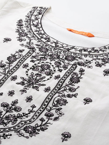 Dhiyona IE Floral Embroidered Thread Work Pure Cotton Kurta with Trousers & With Dupatta
