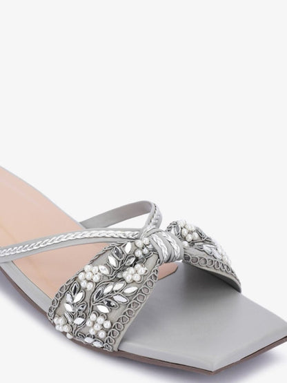 Dhiyona AK Grey Ethnic Embellished Open Toe Flats