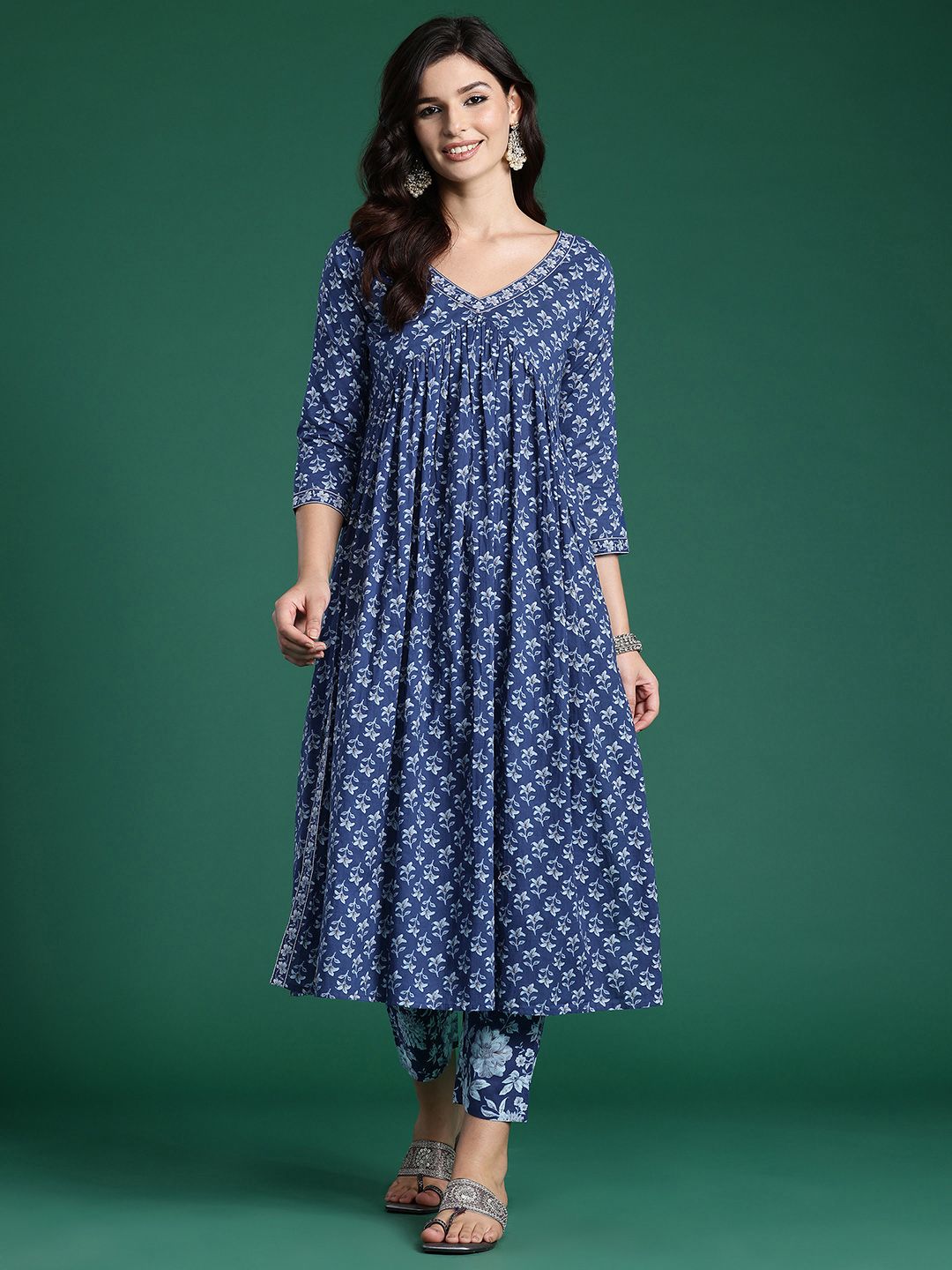 Dhiyona IE Floral Printed Empire Pure Cotton Kurta with Trousers