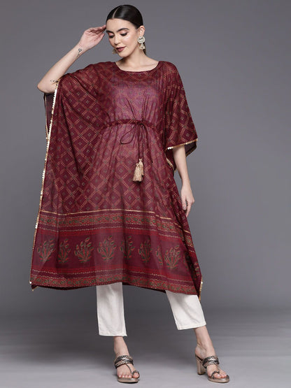 Dhiyona IE Women Ethnic Motifs Printed Belted Detail Kaftan Kurta