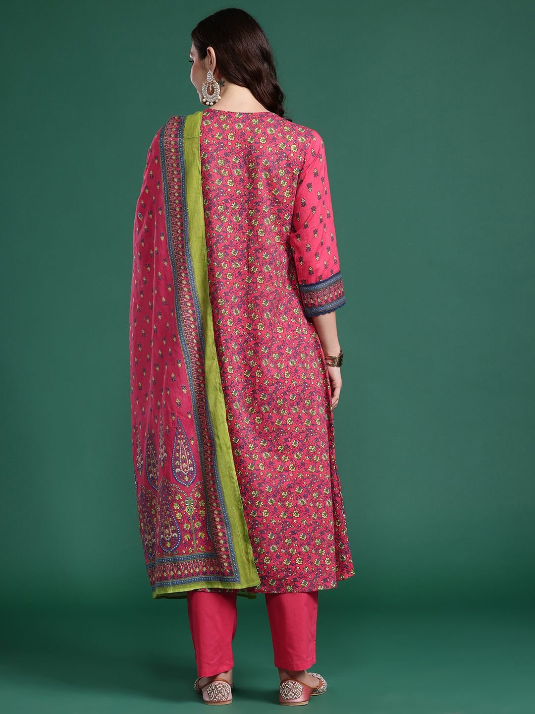 Ethnic Motifs Pure Cotton Kurta with Trousers & Dupatta