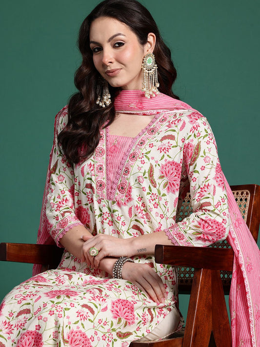Dhiyona IE Women Floral Printed Kurta with Trousers & Dupatta