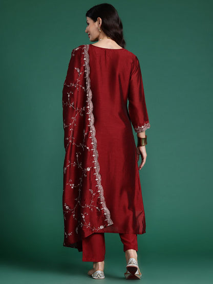 Ethnic Motifs Embroidered Sequinned Kurta with Trousers & Dupatta