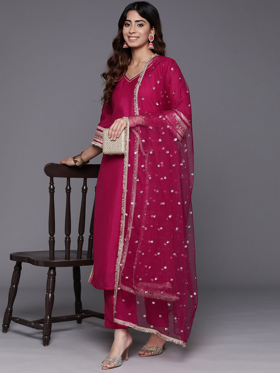 Dhiyona VA Women's Regular Gotta Patti Kurta with Trousers & With Dupatta