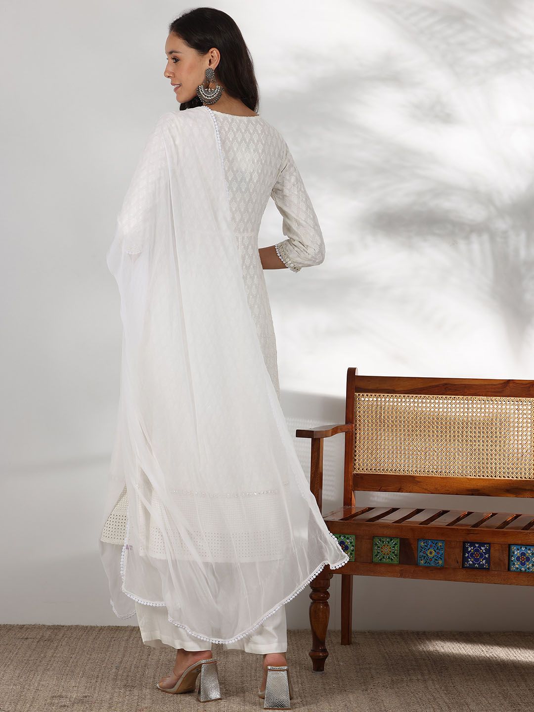 Dhiyona LB Women's Embroidered Mirror Work Pure Cotton Anarkali Kurta With Palazzo & Dupatta