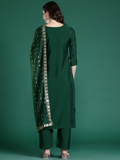 Ethnic Motifs Embroidered Regular Kurta with Trousers & Dupatta