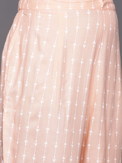 Women Peach-Coloured Floral Printed Liva Kurta with Trousers & With Dupatta