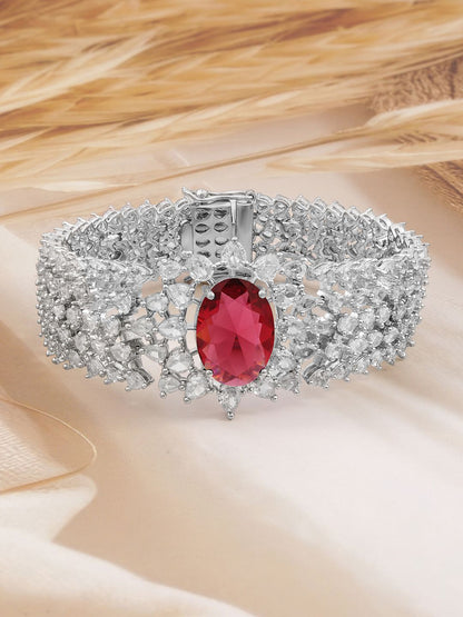 Dhiyona RJ Women's Rhodium-Plated Ruby Red & White Cubic Zirconia Bracelet