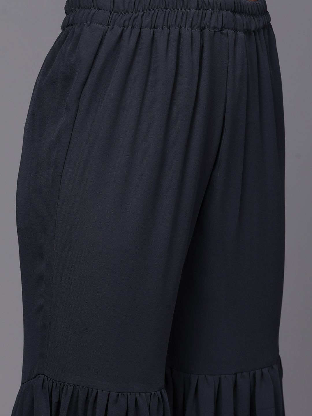 Women Navy Blue Printed Pleated Beads and Stones Kurta with Sharara