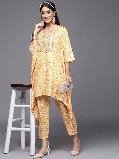 Women Yellow Ethnic Motifs Printed Sequinned Kurta with Trousers