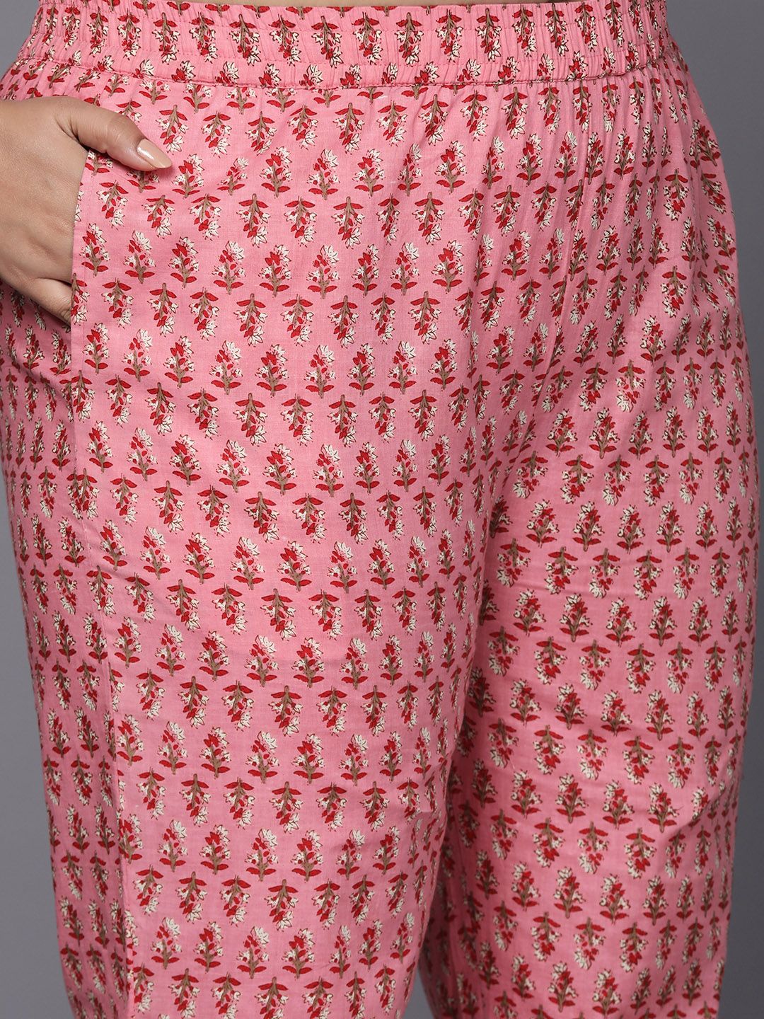 Dhiyona VA Women's Pink Floral Printed Gotta Patti Pure Cotton Kurta with Trousers & Dupatta