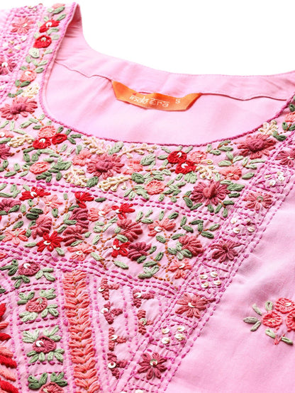 Floral Embroidered Kurta with Trousers & Dupatta