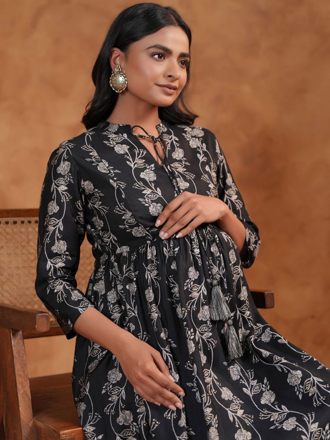 Dhiyona AY Women's Floral Printed Fit & Flared Maternity Ethnic Dresses