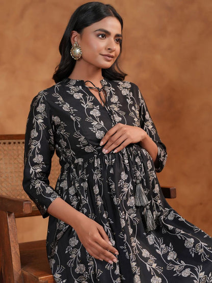 Dhiyona AY Women's Floral Printed Fit & Flared Maternity Ethnic Dresses