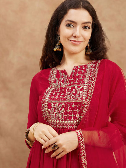 Dhiyona SN Women's Yoke Design Embroidered Kurta Sets With Dupatta