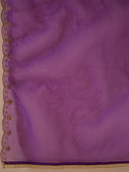 Dhiyona IE Purple Ethnic Motifs Zari Embroidered Kurta with Trousers & With Dupatta