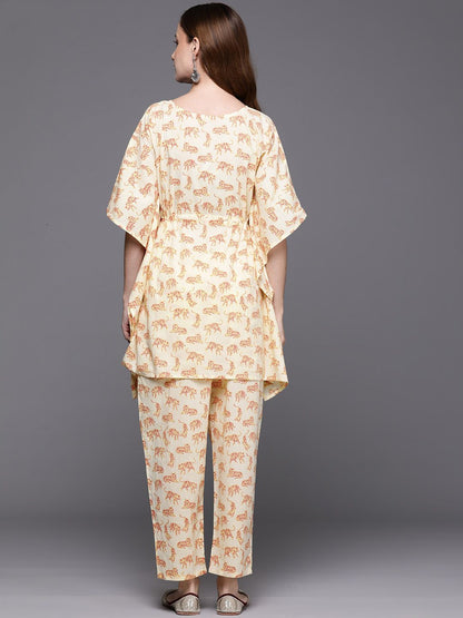 Dhiyona IE Women Printed Pure Cotton Tunic with Trousers