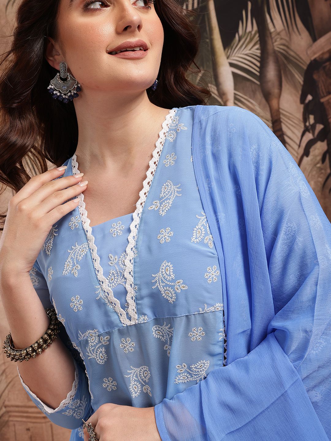 Dhiyona SN Women's Embroidered Kurta with Sharara & Dupatta