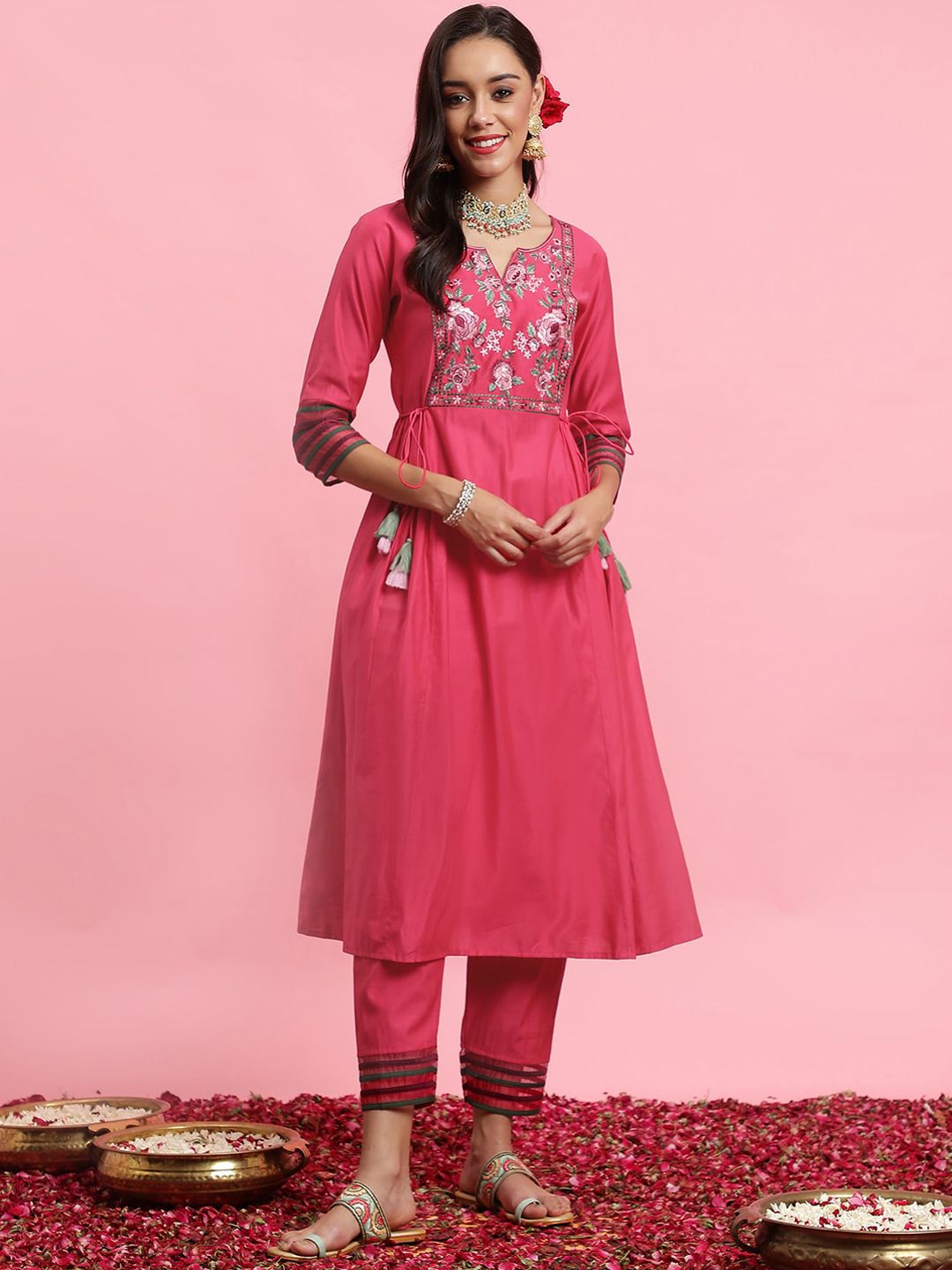 Dhiyona IE Floral Yoke Design Empire Kurta With Trouser