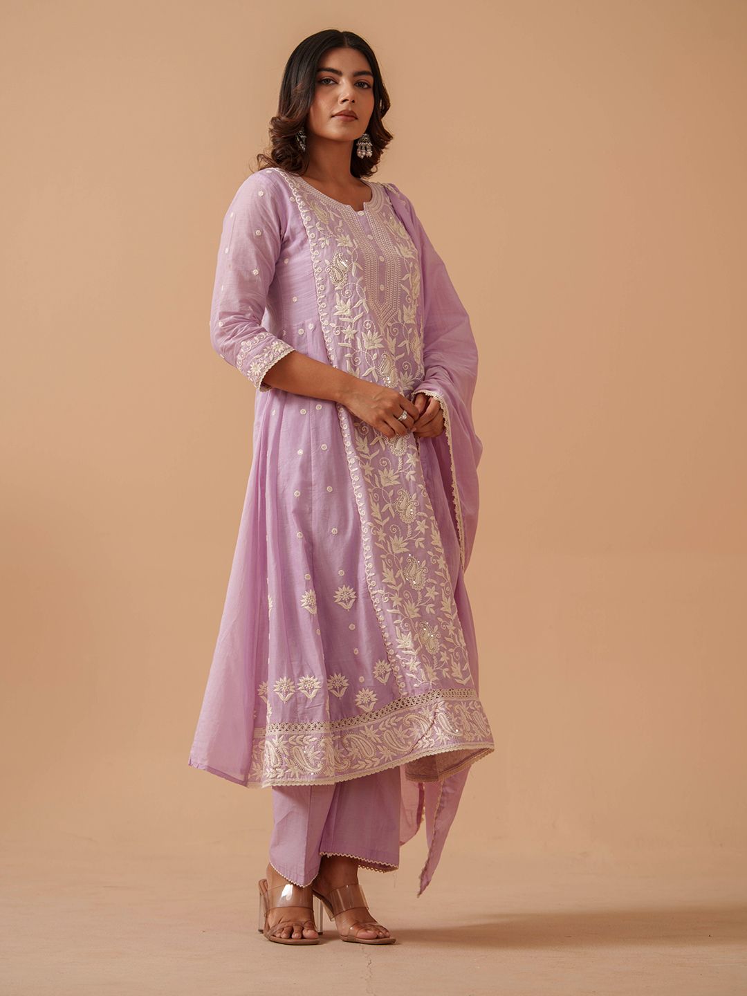 Dhiyona PD Women Embroidered 100% Cotton Straight Kurta & Trousers With Dupatta