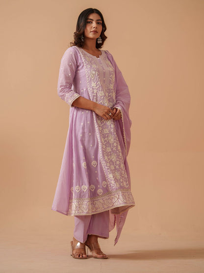 Dhiyona PD Women Embroidered 100% Cotton Straight Kurta & Trousers With Dupatta
