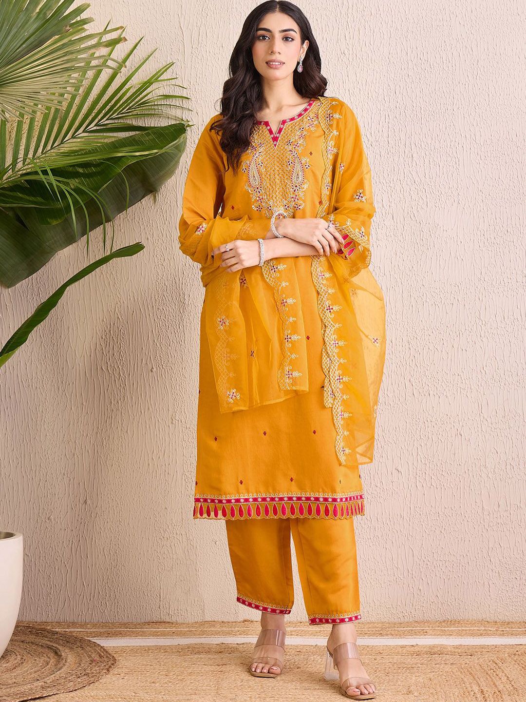 Women Ethnic Motifs Embroidered Regular Gotta Patti Kurta with Trousers & With Dupatta