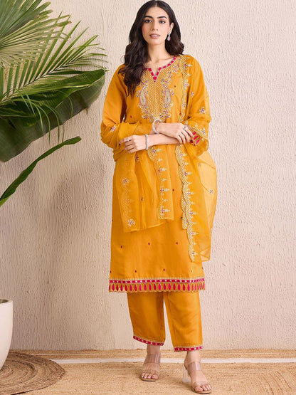 Women Ethnic Motifs Embroidered Regular Gotta Patti Kurta with Trousers & With Dupatta