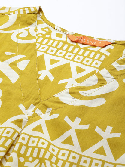 Tribal Printed Pure Cotton Fusion Kurta with Trousers