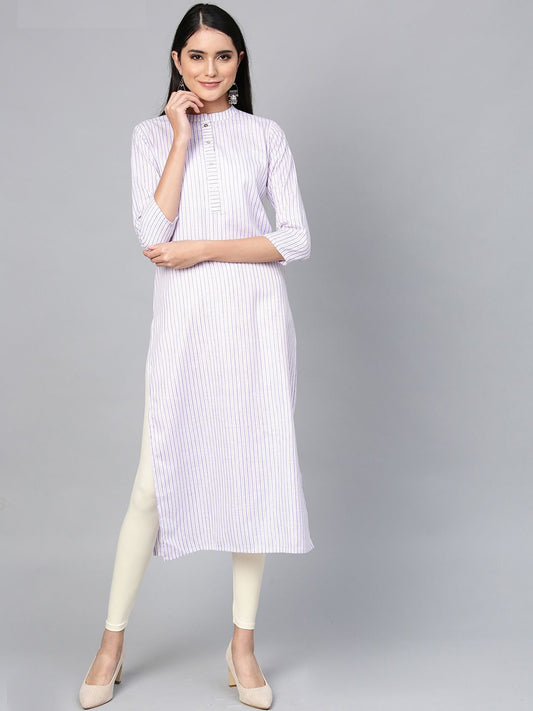 Dhiyona IE Women Purple Striped Straight Kurta