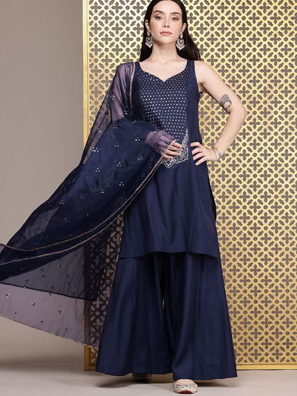 Dhiyona PD Women Embroidered Sequinned Jashn Kurta With Palazzos & Dupatta