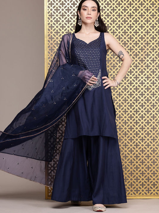 Dhiyona PD Women Embroidered Sequinned Jashn Kurta With Palazzos & Dupatta