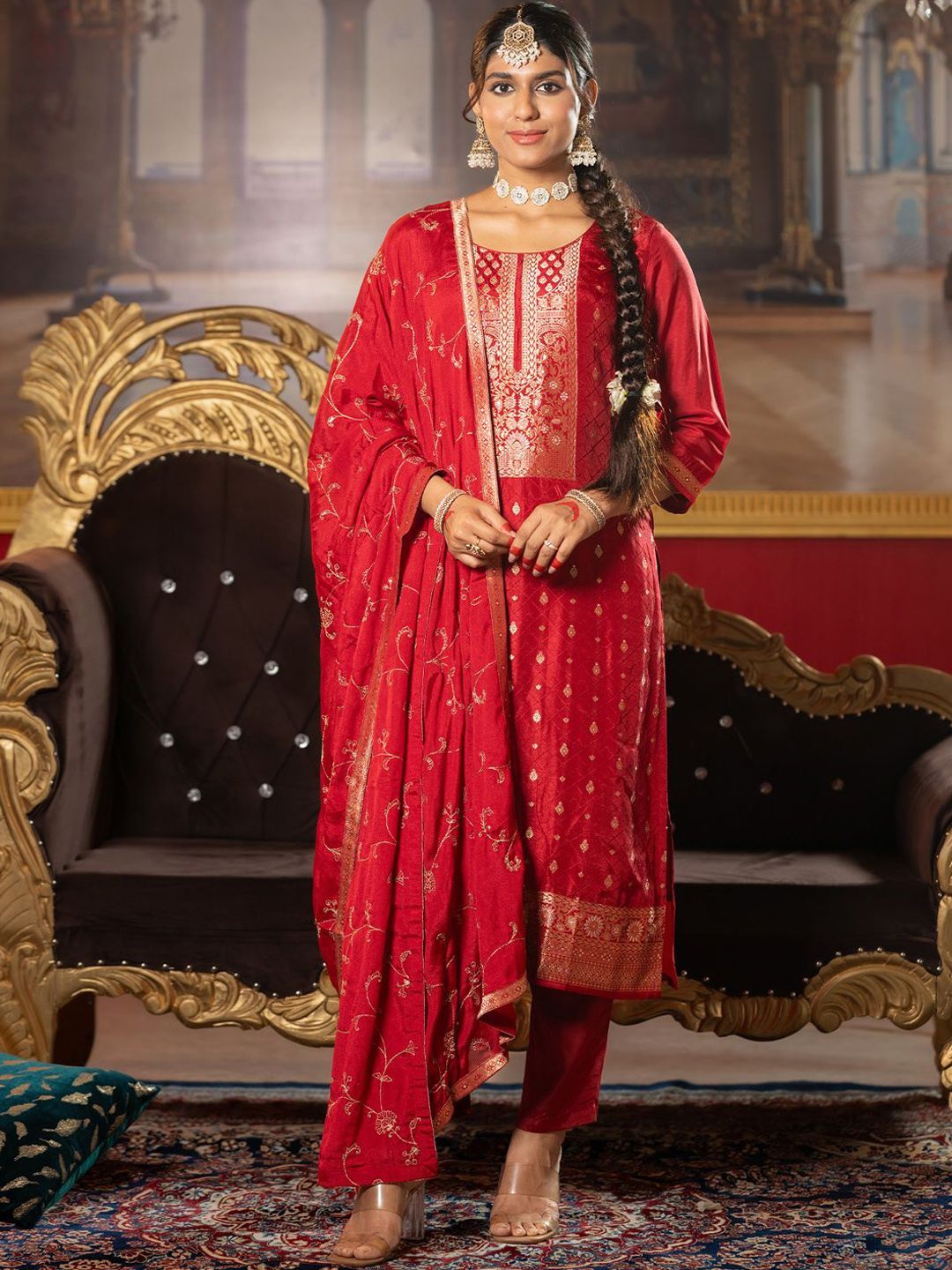 Women Regular Kurta with Trousers & With Dupatta