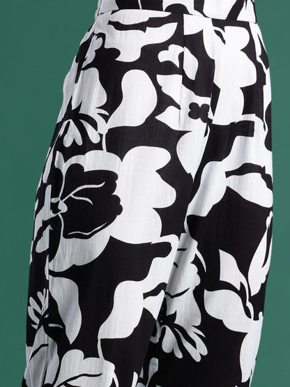 Floral Printed Pleated Pure Cotton Kurta with Trousers
