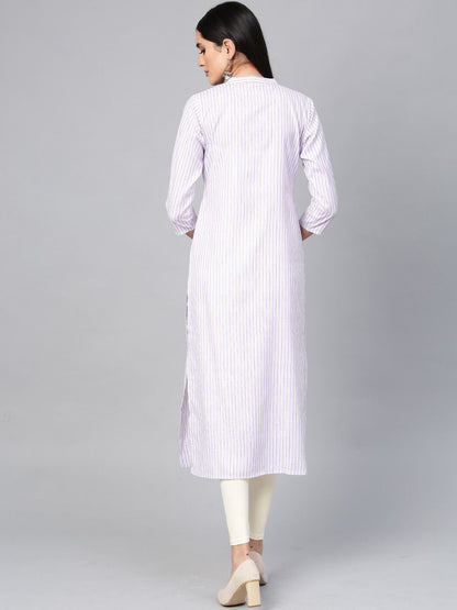 Dhiyona IE Women Purple Striped Straight Kurta