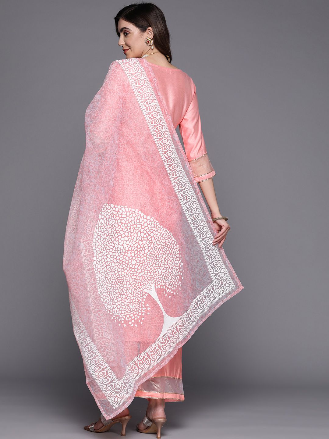 Women Ethnic Motifs Embroidered Sequinned Liva Kurta With Palazzos & With Dupatta