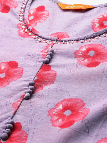 Floral Printed Regular Pure Cotton Kurta with Trousers & Dupatta
