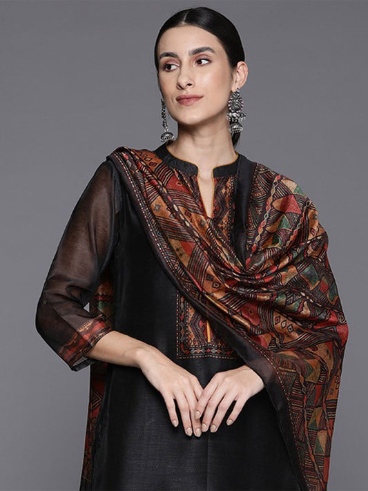Dhiyona VA Women's Printed Regular Chanderi Silk Kurta with Trousers & Dupatta