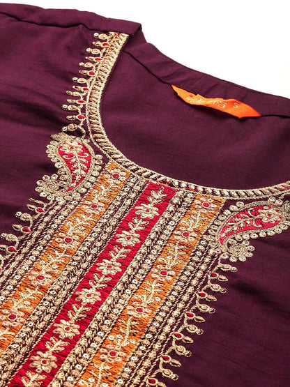 Dhiyona IE Women Ethnic Motifs Embroidered Regular Thread Work Kurta with Trousers & With Dupatta