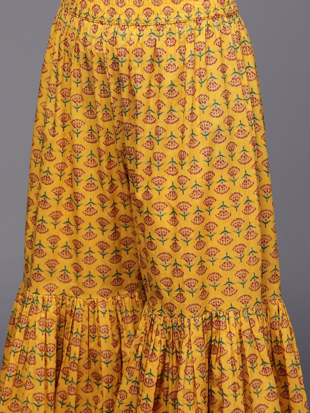 Dhiyona VA Women's Mustard Yellow Ethnic Motifs Printed Pure Cotton Kurta with Sharara & With Dupatta