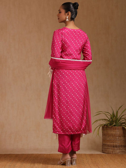 Dhiyona SO Women's Women Geometric Printed Regular Thread Work Kurta with Trousers & With Dupatta